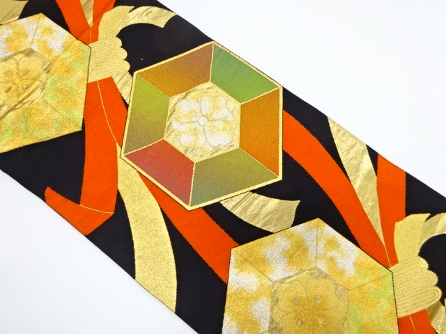 JAPANESE KIMONO / ANTIQUE FUKURO OBI / SILK / WOVEN KIKO & FLOWER